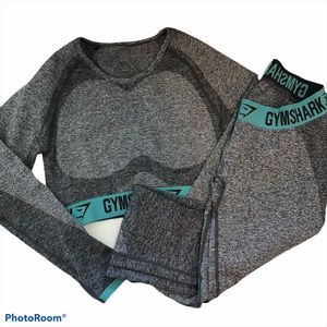 Gymshark Flex Charcoal/Teal Crop Top/Leggings Med